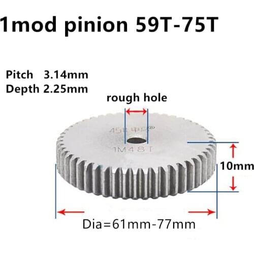 MOD1 gear rack 59 teeth-75 teeth no hardened thickness 10mm 1 module gear pinion cylindrical spur gear customized