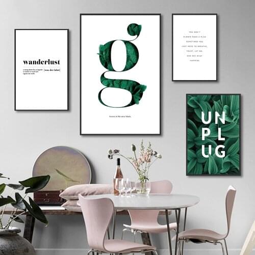 Modern Simple Style Green Plant Letter Poster Pictures Canvas Painting Nordic Decor Wall Pictures For Living Room Home Decor