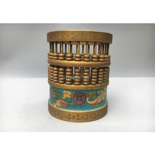 6.5'' bronze copper cloisonne enamel carved chinese abacus brush pot statue