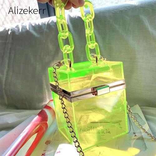 Clear Acrylic Box Clutch Bag Women 2020 Summer Small Square Plastic Transparent Purse Shoulder Bag Girl Vintage Retro Beach bags