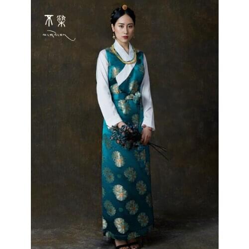 Traditional Chinese clothing Tibetan dress Women Satin Xizang Robe Spring Vintage