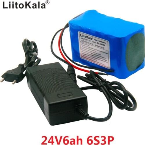 LiitoKala 24V 6Ah 6S3P Battery Pack 25.2V 18650 Battery 6000mAh Rechargeable Battery For GPS Navigator/Golf Car/Electric Bike