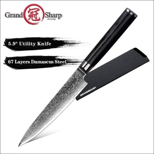 Grandsharp 5.9'' Utility Damascus Knife 67 Layers Japanese Damascus Stainless Steel VG10 Kitchen Knives Cooking Tools G10 Handle