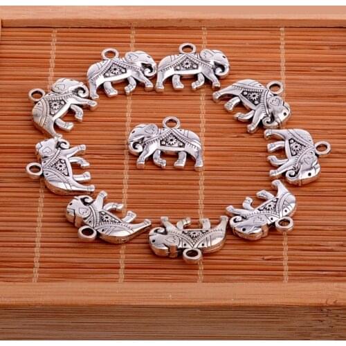 Vintage Silver Plated Elephant Animal Charms Pendants Bracelet Necklace Women Men Jewelry Making Accessories DIY Xmas Gifts 10PC