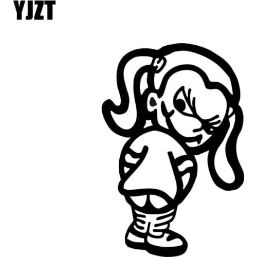 YJZT 8.8*13.2CM Bad Girl Evil Smiling Covering The Body Car Sticker Popular Style Black/Silver Vinyl Decal C20-0429