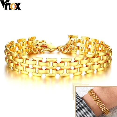 Vnox Gold Tone Chain Bracelets for Women, 9MM Wide Multi-Lines Hollow Links, Female Lady Wristband Gifts Jewelry