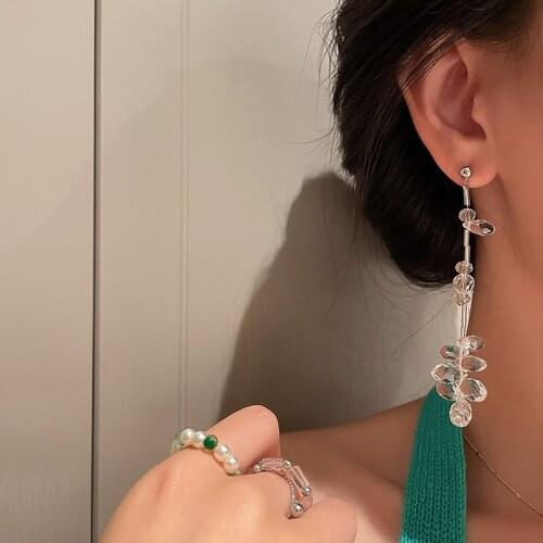 VSnow Unique Design Asymmetric Crystal Dangle Earring for Women Beaded Transparent Resin Geometric Long Tassel Earring Jewelry