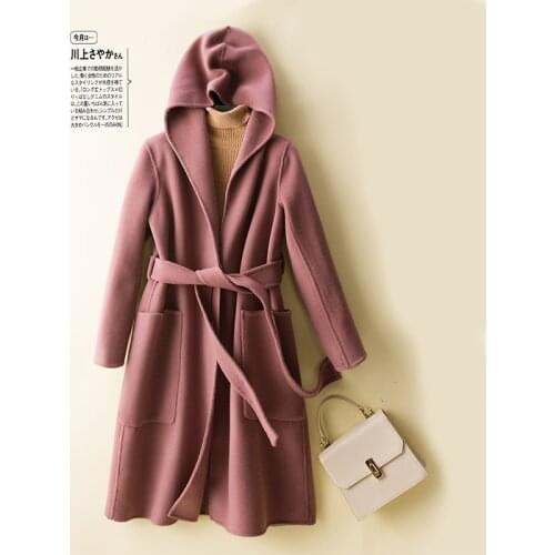 Woman Autumn winter coats and jackets 100% Pure Wool women Coat Casual Hooded Cardigan Cashmere Double-Sided Jacket female