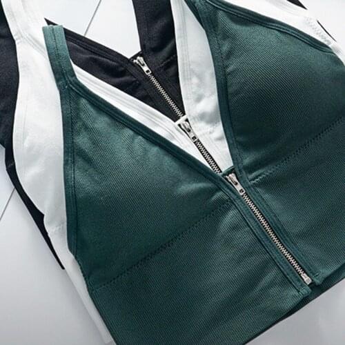 Women Zipper Sports Bra Gym Workout Underwear Push Up Yoga Crop Top Bras Solid Athletic Sling Fitness Vest Sportswear