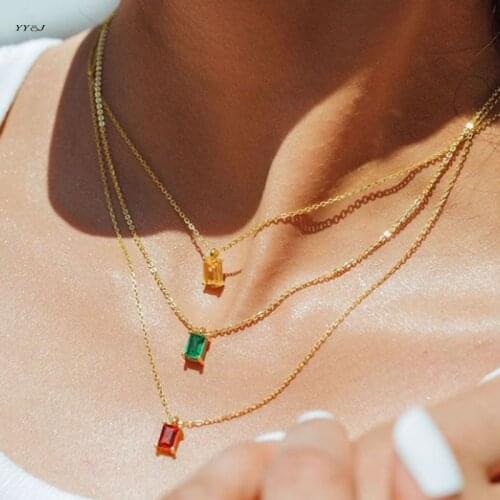 Square coloured Stone baguette necklaces for women 2021 stainless steel summer necklaces outer banks beach jewelry 2021
