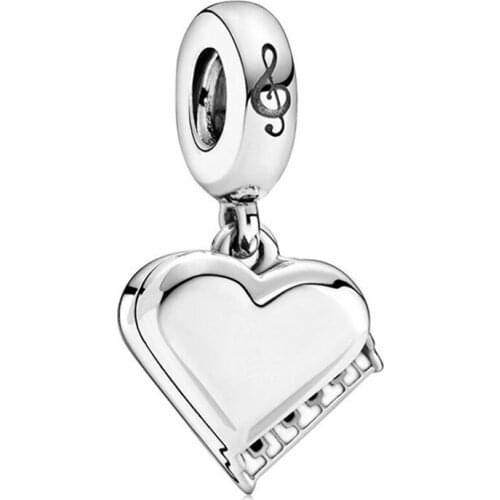 1Pcs New Cute Heart Piano Pendant DIY Beads Suitable for Original Pandora Charm Bracelet Ladies Jewelry Making Gifts