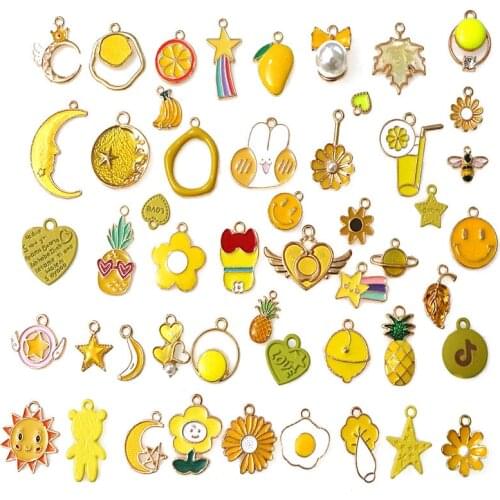 10Pcs Enamel Yellow Purple Charms Random Mixed Animal Fruit Pendants For DIY Bracelet Earrings Jewelry Making Accessories