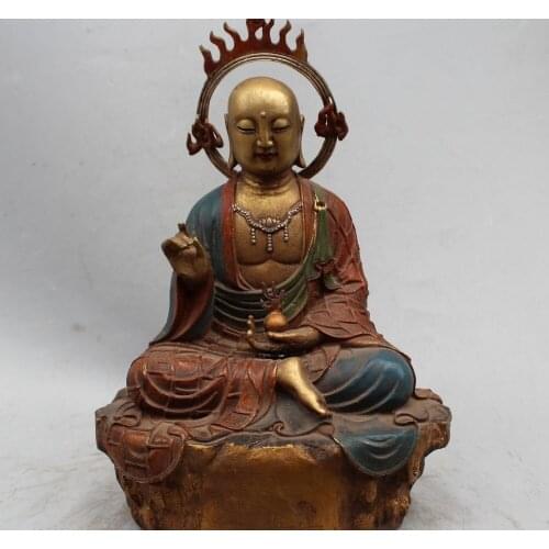 16cm Chinese Buddhism Bronze Tangseng Ksitigarbha Bodhisattva Monk Buddha Statue