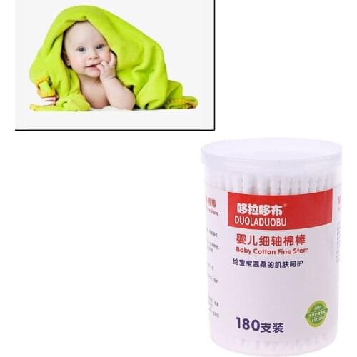 180Pcs Baby Swabs Cotton Double End Swab Disposable Thin Stick Cleaning Tools