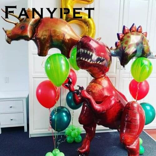 1pc1.3m Giant Simulation Dinosaur Balloon 4D Assembly Standing Triceratops Foil Balloon For Boy Birthday Jungle Party Decoration