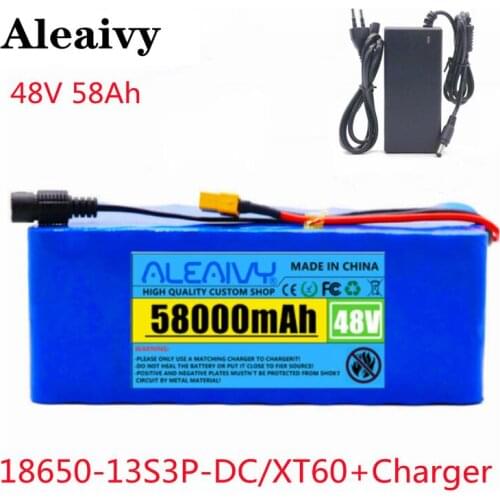 48v 58Ah Lithium Ion Battery 58000mAh 1000w Lithium Ion Battery Pack for 54.6v E-bike Electric Bicycle Scooter with BMS +Charger