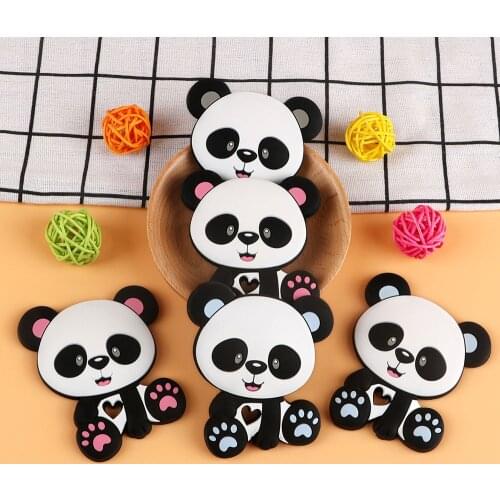 Kovict 5/10pcs Baby Silicone Teether Panda Animals Food Grade Silicone For DIY Pacifier Chain Accessories Chewable Nursing Toys
