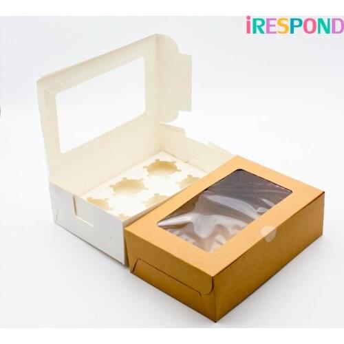 6PCS Cupcake Paper Box White Wedding Gift Dessert Candy Big Craft Box Packaging With Windows Cup Cake Boxes 6 Cupcake Holders