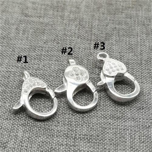 925 Sterling Silver Shiny Lobster Claw Clasp w/ Zircon for Bracelet Necklace