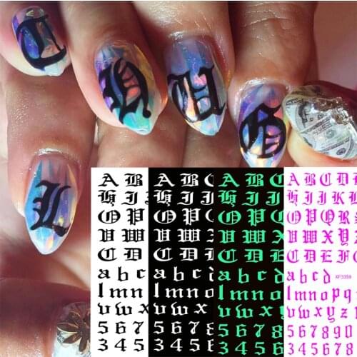 ABC Letter Decals Nail Art Stickers English Old Font Black Number Tattoo Nail Design Water Sliders Manicure Wraps