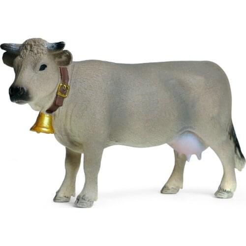 Original Wild Animals World Cow Swiss Brown Cattle Farm Model Action Figurines Miniature Collection Toy For Kids