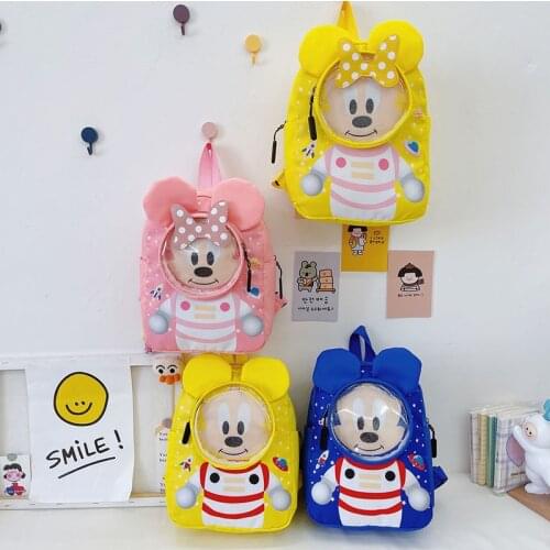 Disney cartoon Mickey Minnie childrens backpack kindergarten transparent cute backpack boys and girls schoolbag
