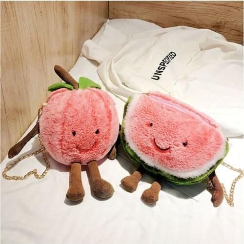 Watermelon fruit shoulder bag cartoon lady messenger bag plush storage mobile phone bag