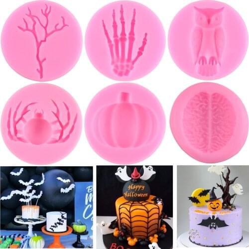Halloween Pumpkin Spider Owl Silicone Fondant Cake Molds Cake Decoration Tools Candy Polymer Clay Chocolate Gumpaste Moulds
