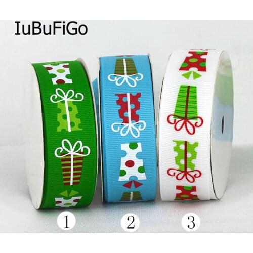 [IuBuFiGo] 50 yards 1" Christmas Printed Grosgrain ribbon 25mm Polyester Tape Gift packing Hair bow DIY tape X10Y124