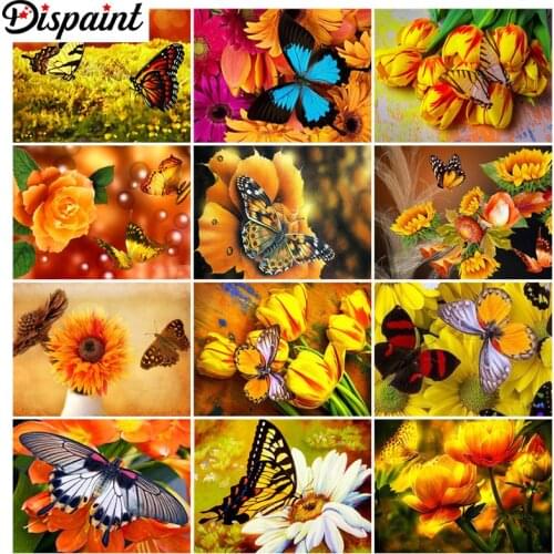 Dispaint Full Drill Diamond Painting "Flower butterfly" DIY Picture Of Rhinestone 5D Diamond Embroidery Cross Stitch Decor