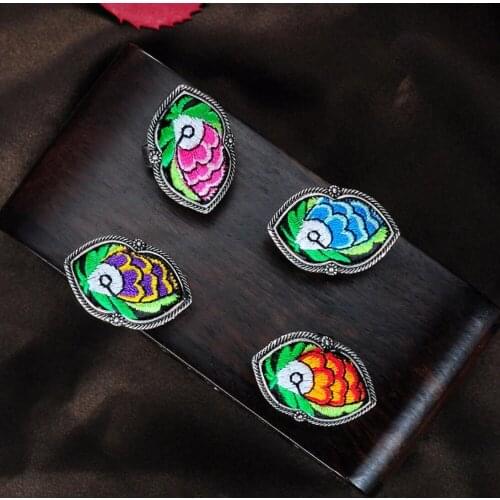 100% handmade more style Embroidery rings Miao silver ethnic cotton jewelry luck creative personality colorful ring