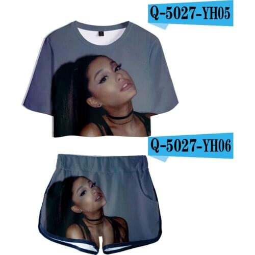 Hot sale 3D Print Ariana Grande Two Piece Set+Short Pants Summer Women Tshirt Dew navel t shirt Girl Leisure Sets girl Tracksuit