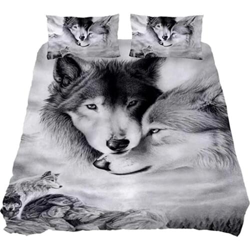 Wolf Couple Bedding Sets Cool Grey Lovers Wolf Duvet Cover Set 3D Vivid Comforter Cover 3pcs Twin Full Queen King