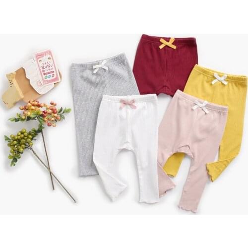 Girls' Leggings Spring and Autumn Solid Color Baby Korean Style Newborn Sunken Stripe Big Butt Infant Clothing