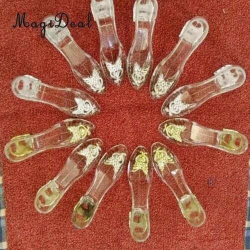 MagiDeal Lovely Cute 12Pcs Plastic Clear High Heels Shoes Shape Candy Boxes for Wedding Party Baby Shower Favors Gold /Silver