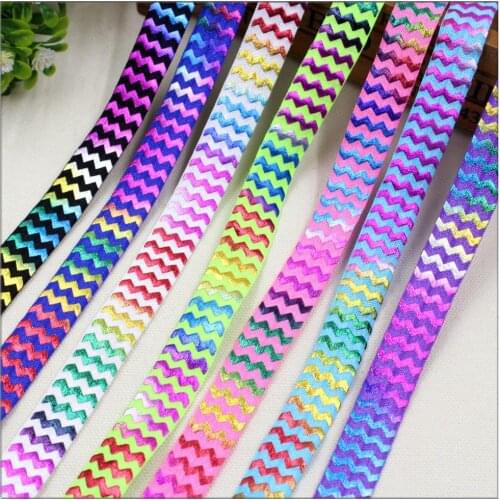 MD15729131 , 7 color mix 16MM hot rainbow colored wave Fold Over Elastic FOE 10yards, clothing accessories