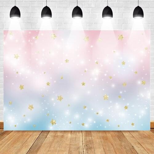 MOCSICKA Watercolor Pastel Photography Backdrop Pink and Blue Bokeh Photo Background Gold Glitter Star Backdrop for Newborn Baby
