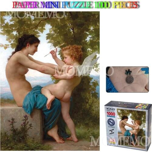 Young Girl Defending Herself Against Cupid Mini Paper Puzzle 1000 Pieces Jiasaw Puzzle for Adults Old Master Puzzles Toys Gifts