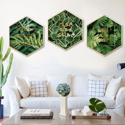 Hexagon Wall Art Canvas Green Tree Leaves Hallway Cuadros Decoracion Dormitorio Living Room Kitchen Pictures Oil Painting