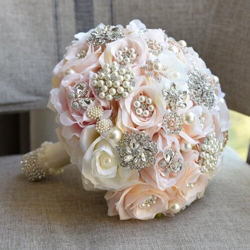 New 2020 Flower Bouquet Rhinestone Jewelry Blush Pink Brooch Bouquet Bridal Wedding Bouquet ramos de novia artificiales Flowers