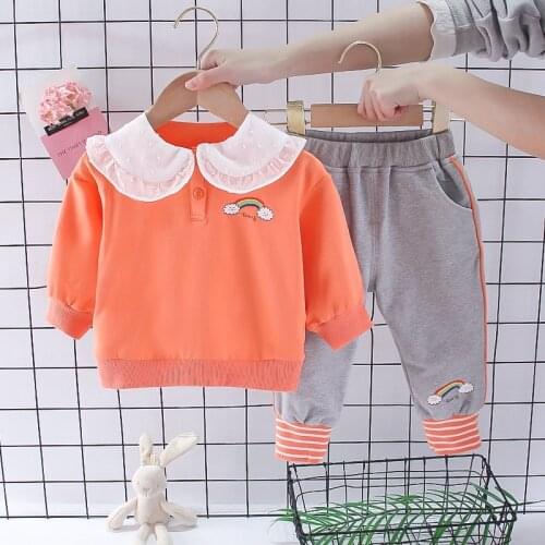 Baby girl clothes spring and autumn cotton suit 0-4Y girl cartoon rainbow print girl casual clothes baby two-piece suit