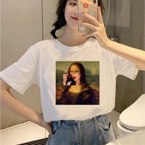 Spoof Mona Lisa Summer Casual T-Shirt Women Cute T Shirt Women Streetwear Harajuku Print Short Sleeves Tee Tops