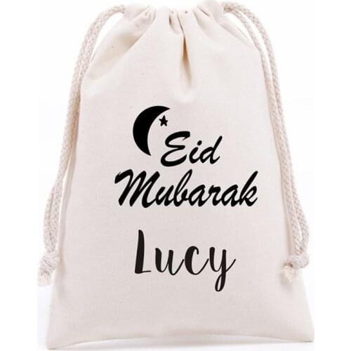 Personalized Eid Canvas Candy Bag Ramadan Decoration Eid Mubarak Gift Bag Custom Text Islamic EID Muslim Festival Supplies