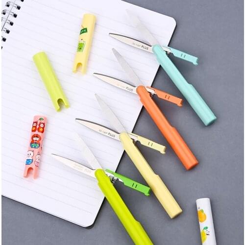 1pc PLUS Folding Pen Shape Scissors Household Small Size Portable Scissors Outdoor Travel Safe for Children Handwork