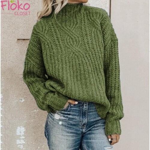 Flokocloseet Casual Twist Knitted Turtleneck Sweater Pullovers Women Vintage Long Sleeve Solid Designer Sweater Winter 2021