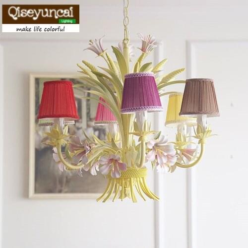 Qiseyuncai American living room garden iron fabric cover chandelier restaurant bedroom home improvement lighting free shipping