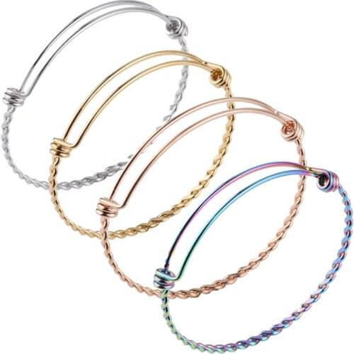Fnixtar 316L Adjustable Stainless Steel Bangle & Bracelet Twist Wire Bangle Bracelet 4 Colors Cuff Bangle Bracelet 30pcs/lot