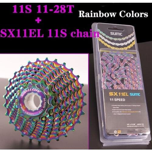 SMLLOW Cassette Freewheel 9 10 11 Speed 11-28T Road Bicycle Mountain Bike Flywheel Colorful Sprocket With Chain For Shimano/SRAM