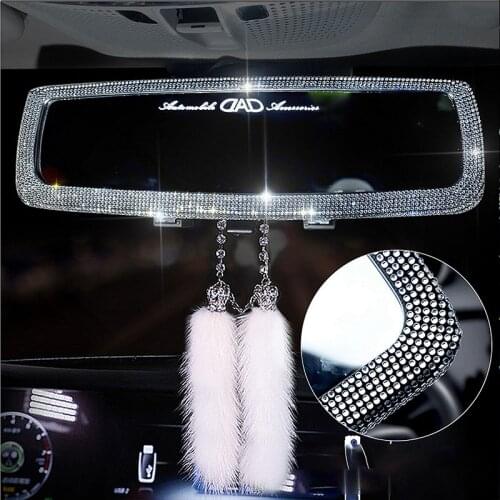 Rhinestone Car Interior Rearview Mirror Decoration Pendant Crystal Diamond Jewelry Rearview Mirror Cover Auto Accessories