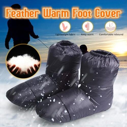 Outdoor men women white goose down socks shoes cover waterproof indoor winter warm down foot cover